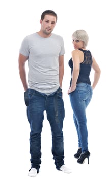 young couple isolated on white backround photo