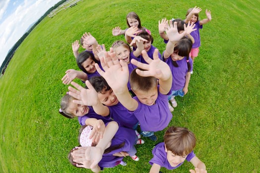 happy kids group  have fun in nature photo