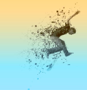 design of a Boy practicing skate in a skate park photo