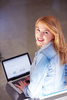 student girl with laptop computer photo