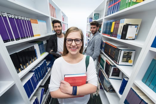 students group  in school  library photo