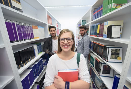 students group  in school  library photo