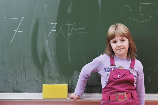 happy school girl on math classes photo