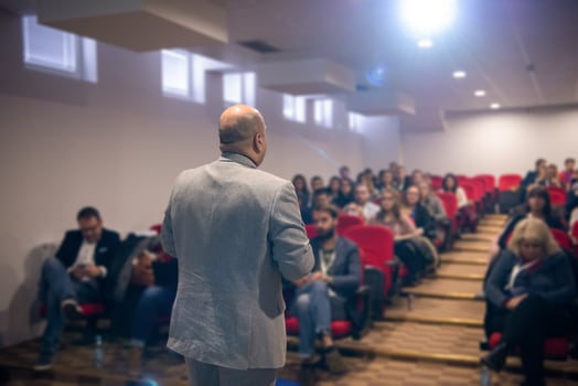 businessman giving presentations at conference room photo