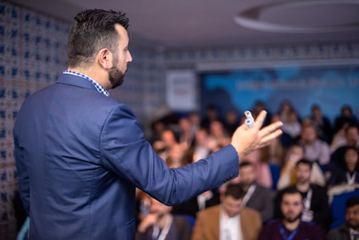 businessman giving presentations at conference room photo