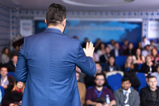 businessman giving presentations at conference room photo