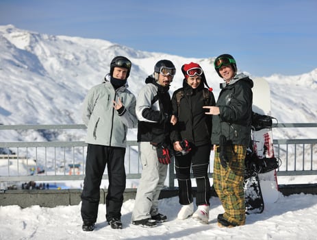 people group on snow at winter season photo