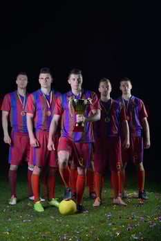 soccer players celebrating victory photo