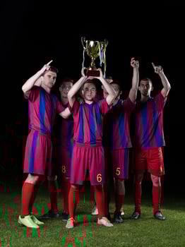 soccer players celebrating victory photo