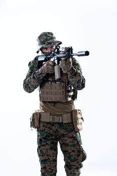 soldier in action aiming laseer sight optics photo