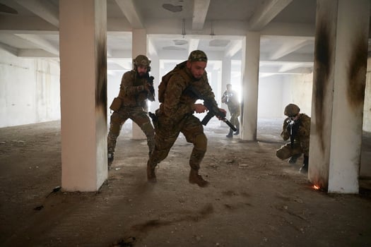 military troops in action urban environment photo