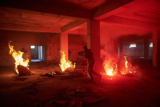 military troops in action urban environment photo