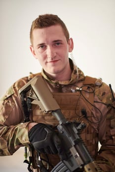 modern warfare soldier portrait in urban environment photo