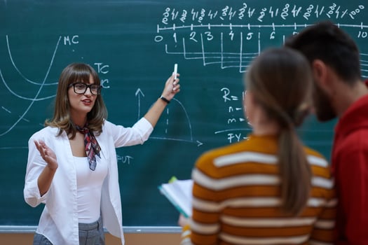 the professor explains the task on the board photo