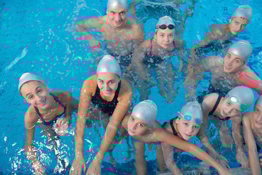 children group  at swimming pool photo