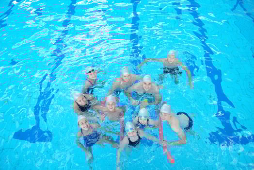 children group  at swimming pool photo