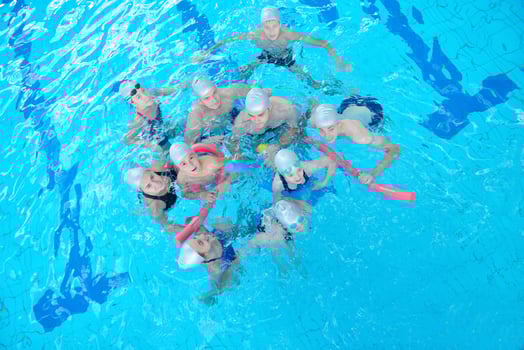 children group  at swimming pool photo