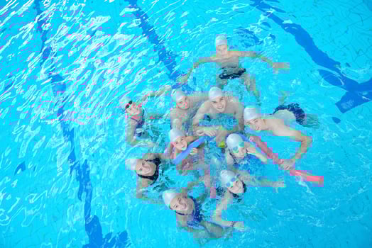 children group  at swimming pool photo