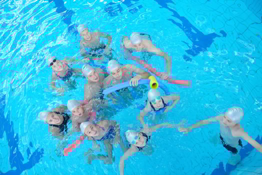 children group  at swimming pool photo