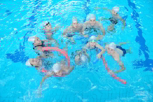 children group  at swimming pool photo