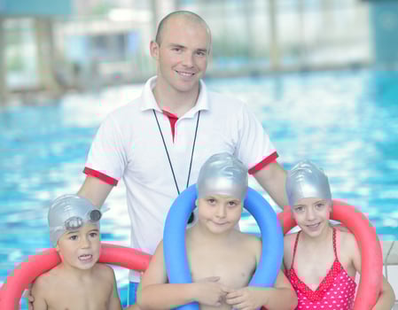 children group  at swimming pool photo