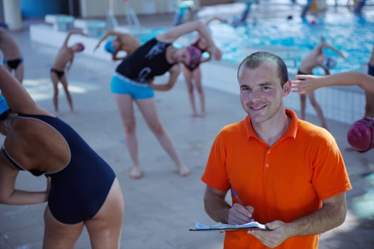 happy children group  at swimming pool photo