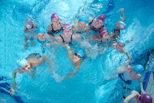 happy children group  at swimming pool photo