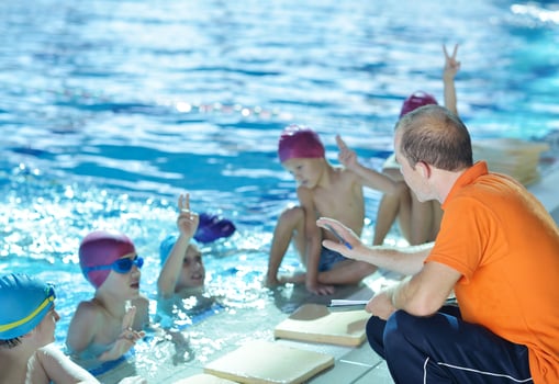 happy children group  at swimming pool photo