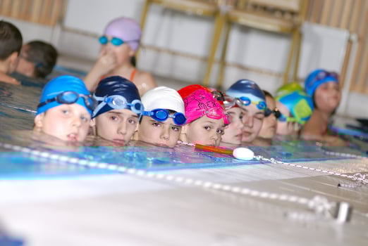 .childrens in serie at swimming pool photo