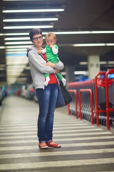mother with baby in shopping photo