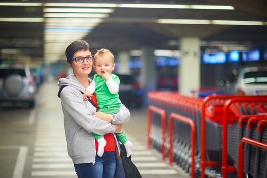 mother with baby in shopping photo