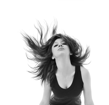 party woman isolated with wind in hair photo