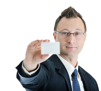 young businessman with empty white card photo