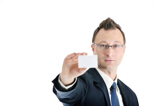 young businessman with empty white card photo