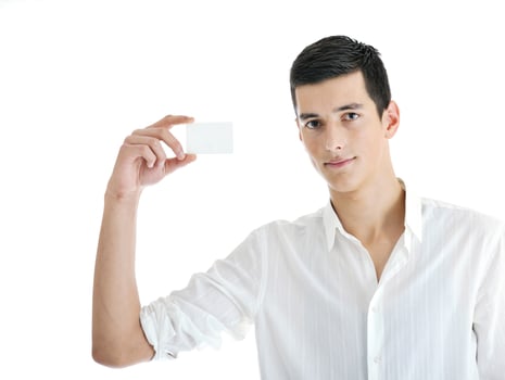 young businessman with empty white card photo