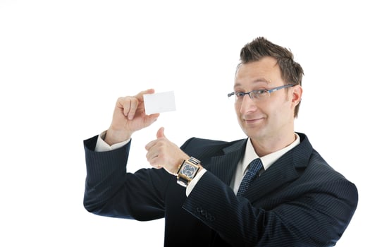 young businessman with empty white card photo