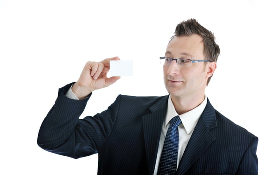 young businessman with empty white card photo