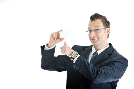 young businessman with empty white card photo