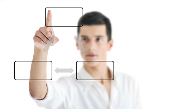 businessman touching futuristic screen photo