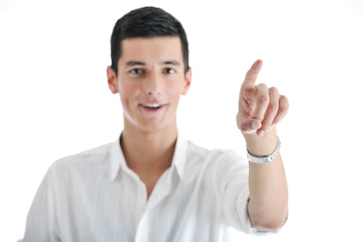 businessman touching futuristic screen photo