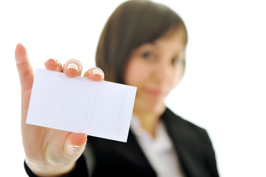 young business  woman displaying empty business card photo