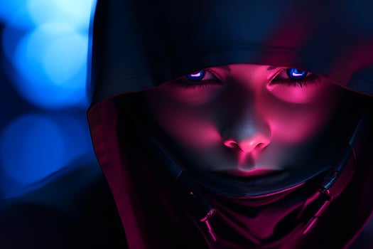 a woman in a hoodie with blue eyes photo