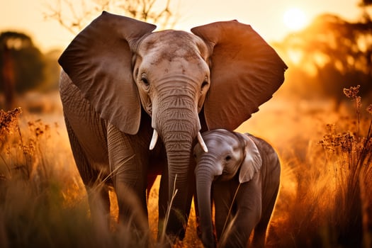 A tender moment captured as an elephant family embraces symbolizing the unbreakable bond shared on African safaris photo