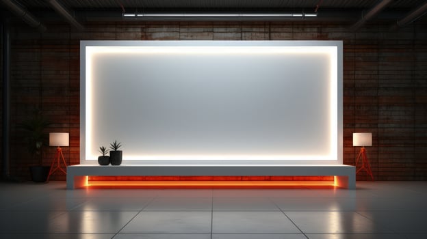 Modern art gallery interior with blank poster on wall. photo