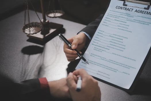 female lawyers working at the law firms. Judge gavel with scales of justice. Legal law, lawyer, advice and justice concept. photo