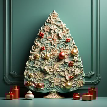 A charming Christmas tree low relief against a mint green background offering ample empty space for festive greetings photo