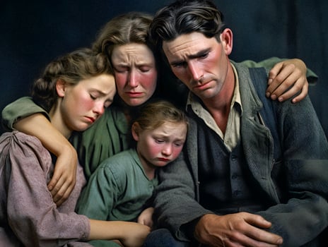 Fighting Invisible Battles   A destitute family grappling with despair in the heart of the Great Depression   generative ai photo