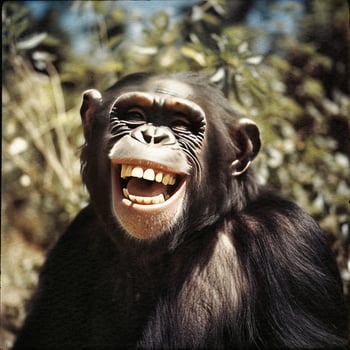 Joyful Chimp A Portrait of a Laughing Chimpanzee   generative ai photo