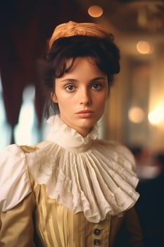 Captivating portrait of a stunning young woman adorned in a beautiful antique 19th century gown. Generative AI. photo