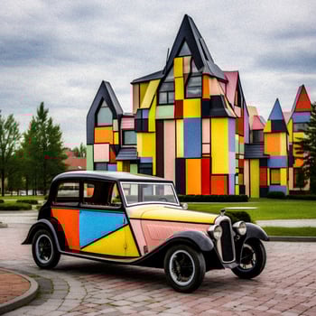 Kandinsky Inspired Vintage Car Generative AI Art photo